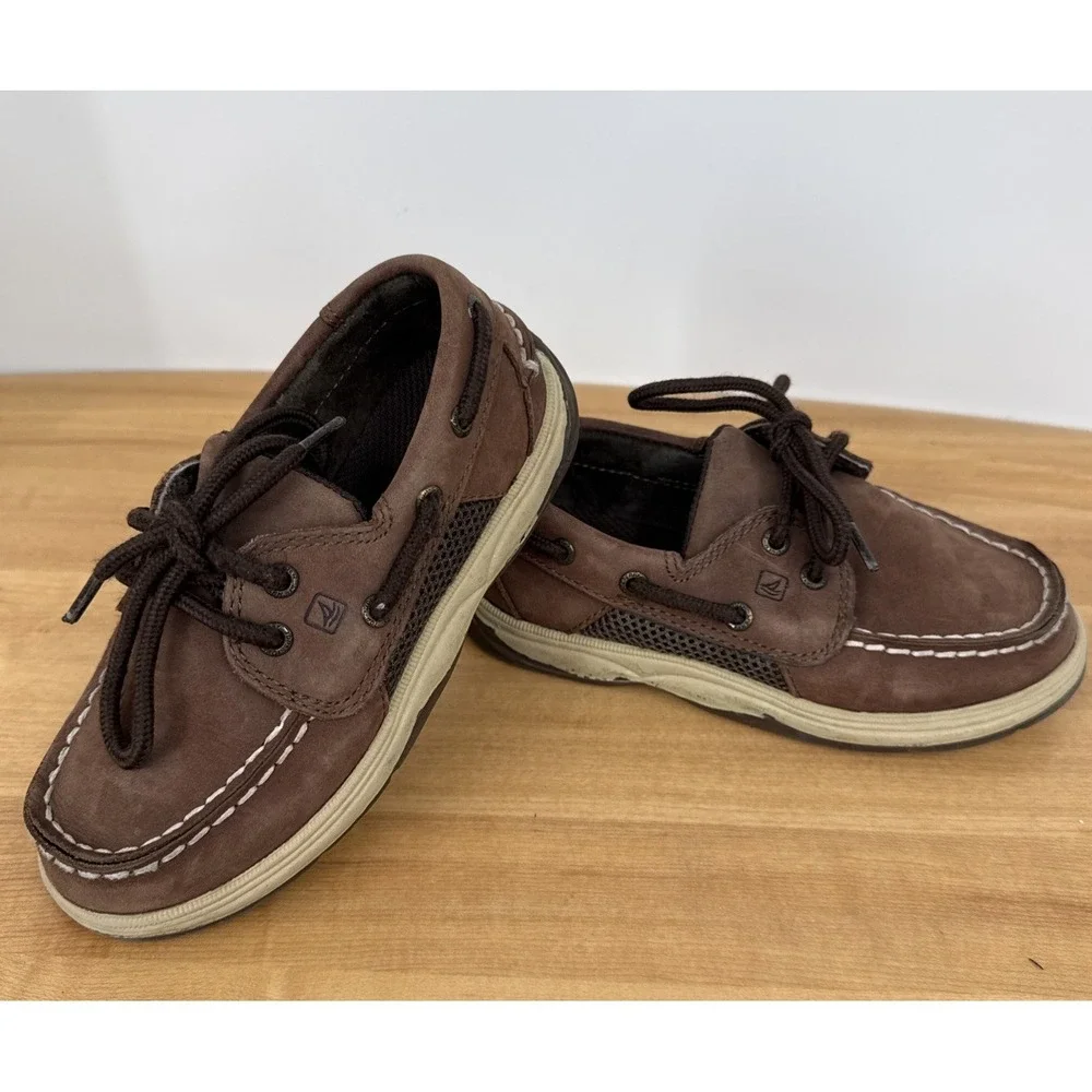 Sperry Top-Sider Boys Intrepid Leather Boat Shoes Cigar Brown 10 CB25328A
